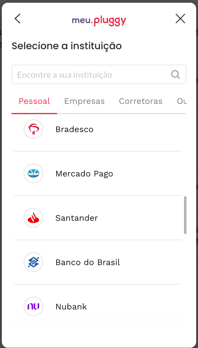 Choosing a bank to connect