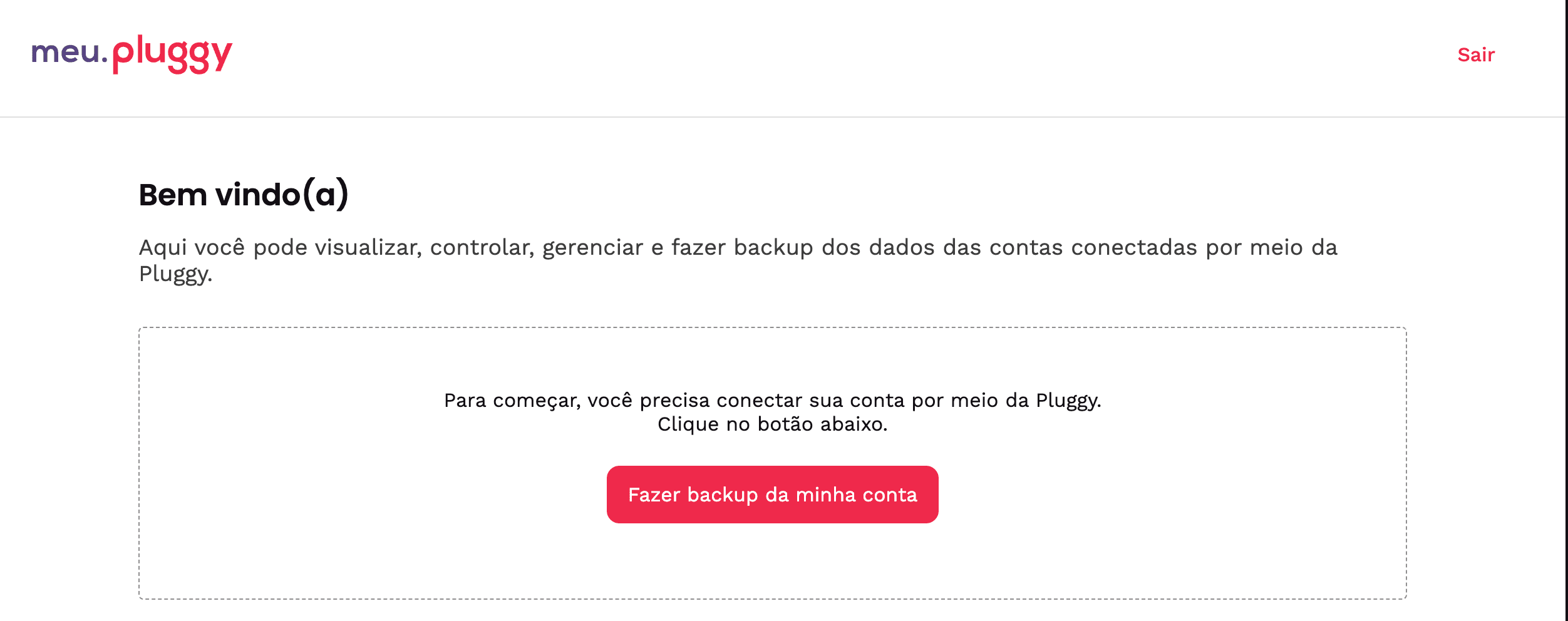 Meu Pluggy welcome screen